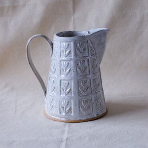 Handmade Ceramic Pitcher White Rustic Floral Pattern Jug MADE TO ORDER image 1