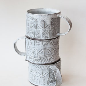 Patterned Ceramic Mug, Handbuilt Pottery, Rustic Coffee or Tea Mug, 12oz image 4