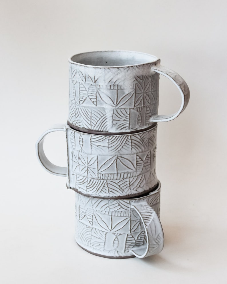 Patterned Ceramic Mug, Handbuilt Pottery, Rustic Coffee or Tea Mug, 12oz image 4