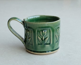 Handmade Ceramic Mug | Rustic Stamped Floral Pattern Cup | 10 oz | Made to Order