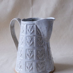 Handmade Ceramic Pitcher White Rustic Floral Pattern Jug MADE TO ORDER image 3