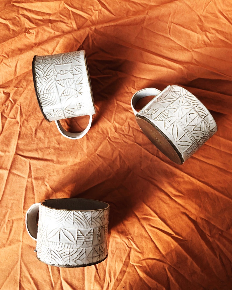 Patterned Ceramic Mug, Handbuilt Pottery, Rustic Coffee or Tea Mug, 12oz image 3