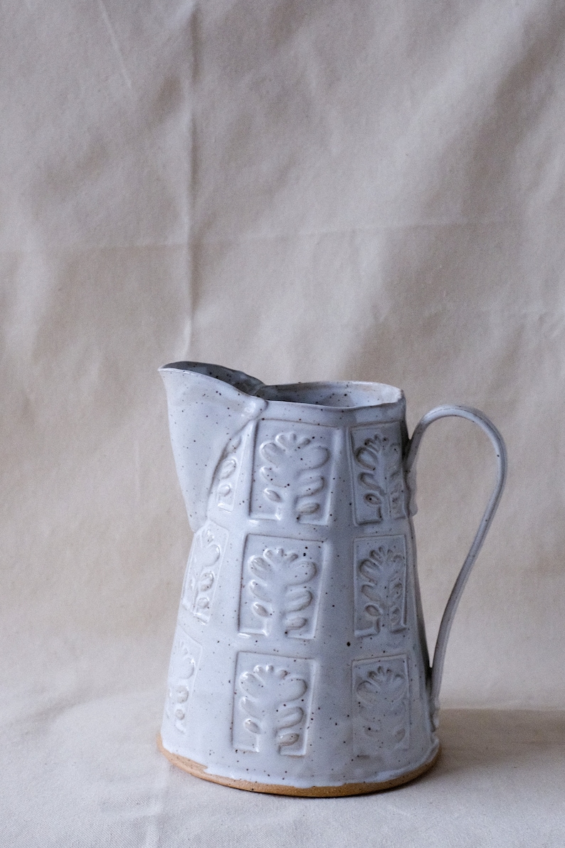 Handmade Ceramic Pitcher White Rustic Floral Pattern Jug MADE TO ORDER image 8