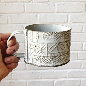 Patterned Ceramic Mug, Handbuilt Pottery, Rustic Coffee or Tea Mug, 12oz image 1