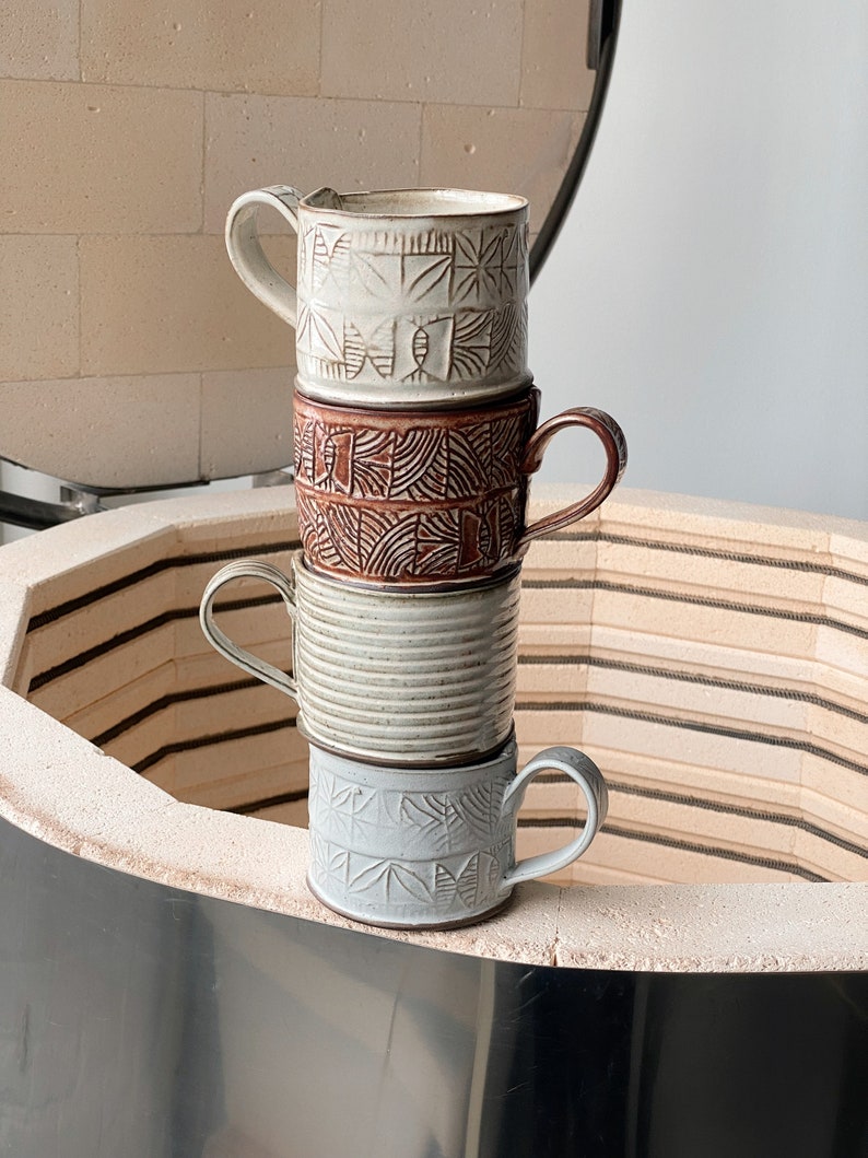 Patterned Ceramic Mug, Handbuilt Pottery, Rustic Coffee or Tea Mug, 12oz image 2