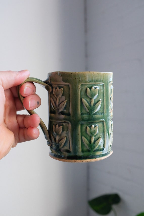 Handmade Ceramic Mug, Tulip Pattern, 14oz | Made to Order - Etsy