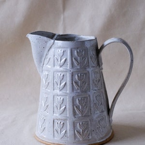 Handmade Ceramic Pitcher White Rustic Floral Pattern Jug MADE TO ORDER image 2