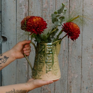 Handmade Ceramic Pitcher White Rustic Floral Pattern Jug MADE TO ORDER image 10