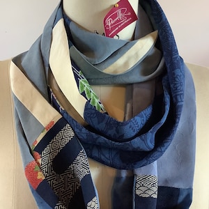 Silk Scarf infinity double-sided featuring vintage kimono silks