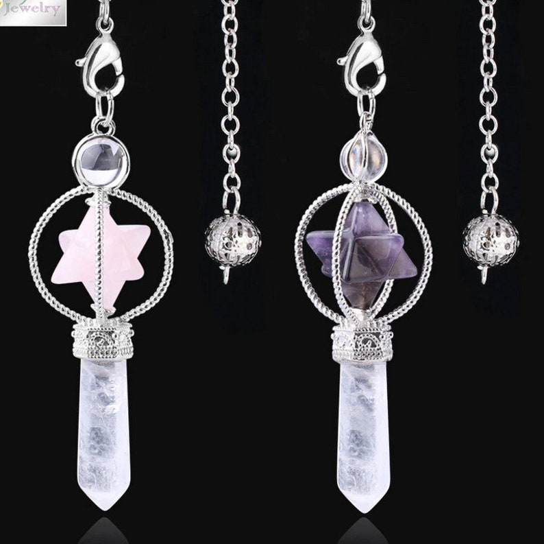 Merkaba Dowsing Pendulum Amethyst Rose Quartz Clear Quartz Etsy