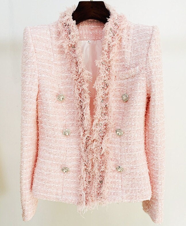 Chanel Pink Double Breasted Tweed Jacket - Size FR 44 ○ Labellov ○ Buy and  Sell Authentic Luxury