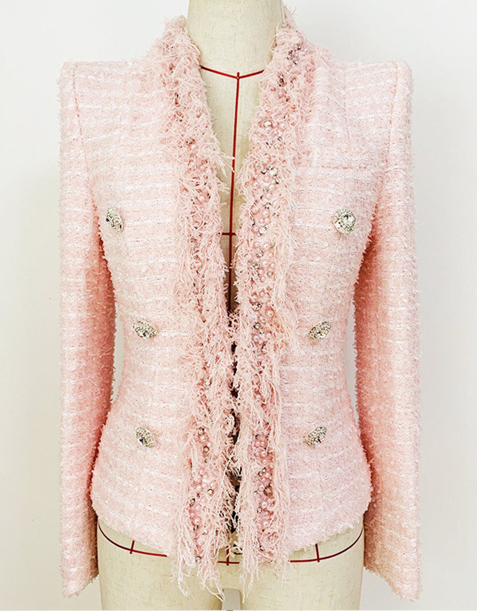 Pearl Beaded Pink Jacket 2022 Diamonds Buttons Fashion Etsy