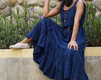 Sleeveless Blue Maxi Dress Linen Dress 