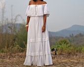 Boho Wedding Dress, Summer Boho Dress, Off Shoulder Dress, Ruffle Dress, Maxi White Dress, Summer Dress, Festival Dress, Oversize