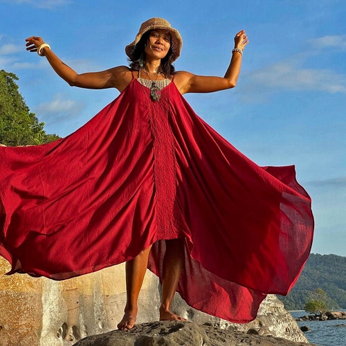 Long Red Asymmetric Lace Dress for 