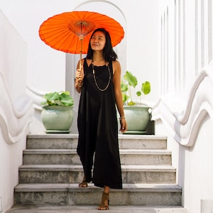 Black Jumpsuit, Black Cotton Jumpsuit, Cotton Jumpsuit with Pocket, Black Wide Leg Jumpsuit, Summer Jumpsuit, Cotton Overall, Black Overall