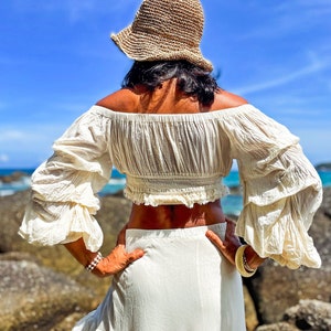 Top boho, Top boho de algodón, Top blanco de algodón, Top corto de algodón, Top corto boho, Top blanco de mujer, Top corto blanco de mujer, Top de manga larga