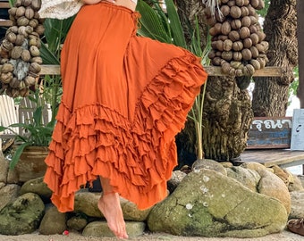 Ruffle Skirt, Women Cotton Skirt, Orange Skirt, Orange Cotton Skirt, Summer Skirt, Cotton Summer Skirt, Orange Summer Skirt, Cotton Skirt