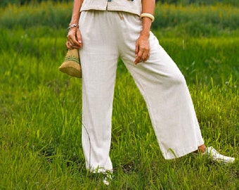 Women Linen Pants, White Linen Pants, Linen Pants, Linen Pants With Pocket, Summer Pants, Linen Loose Pants, Loose Pants for Women, Linen