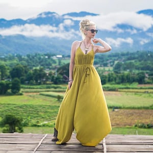 Jumpsuit Women, Harem Jumpsuit, Yellow Jumpsuit, Plus Size Clothing, Summer Overall, Hippie Jumpsuit, Wide Leg Jumpsuit, Loose Romper