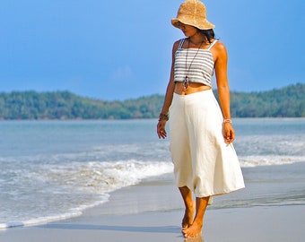 Frauen-Gaucho-Hose, Weiße Palazzo-Hose, Hose mit Weitem Bein, Boho-Hose, Sommerhose, Weiße Culottes, Sommerrockhose, Lose Hose, Übergröße