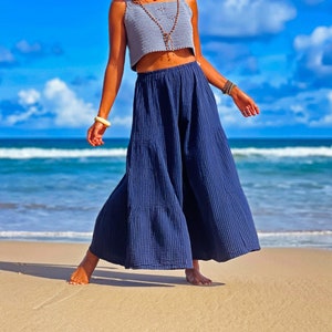 Women Blue Pants, Cotton Blue Pants, Loose Blue Pants, Blue Striped Pants, Summer Blue Pants, Stripe Pants, Summer Striped Pants