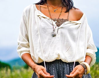 Sheer Blouse, Boho Blouse, Raw Cotton Top, White Boho Top, White Crop Top, Off-Shoulders Blouse, Beach Top, Natural Clothing, Oversized Top