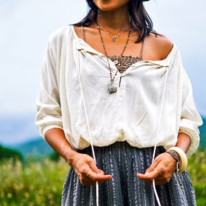 Sheer Blouse, Boho Blouse, Raw Cotton Top, White Boho Top, White Crop Top, Off-Shoulders Blouse, Beach Top, Natural Clothing, Oversized Top