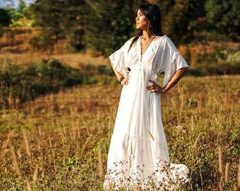 Boho Kleid, Maxi Boho Kleid, langes Boho Kleid, Boho Hochzeitskleid, Boho Kleid aus Baumwolle, Boho Kleid aus Spitze, weißes Boho Kleid, langes Boho Kleid