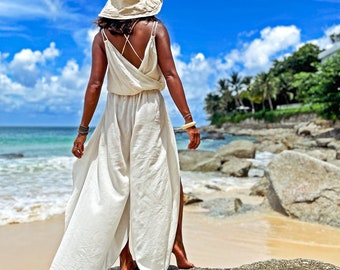 Combinaison de robe Boho, combinaison de plage, robe de combinaison de plage, robe de plage femme, robe de plage blanche, vêtements de plage