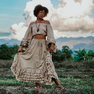 Maxi Cotton Skirt, Brown Skirt, Brown Clothing Set, Photoshoot Set, Boho Set, Clothing Set, Brown Top and Skirt, Light Brown Skirt, Skirt