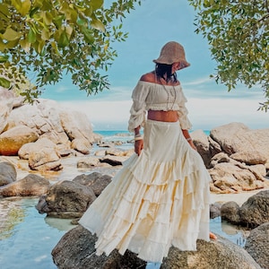 Saia com babados para mulheres, saia longa de algodão, saia longa de algodão, saia com babados de verão, saia de dança de algodão, saia circular completa, saia longa boho