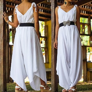 Women's White Jumpsuit One Side Ruffled/high Waist Wide Leg / Ruffle  Jumpsuit 70s Style/ruffled Trim One Shoulder. 