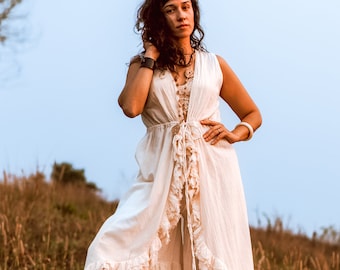 Vestaglia kimono in cotone, vestaglia in cotone senza maniche, vestaglia estiva senza maniche da donna, vestaglia senza maniche aperta sul davanti, spolverino da spiaggia Boho / Spedizione gratuita
