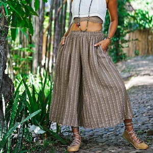 Women Wide Leg Pants,  Wide Leg Pants, Striped Pants, Women Striped Pants, Loose Pants, Khaki Pants, Women Loose Pants, Linen Cotton Pants