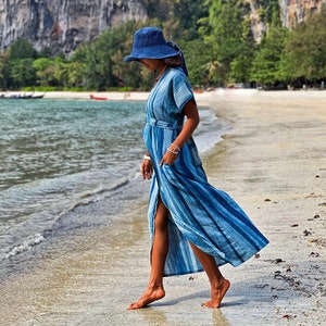 Long Blue Dress, Blue Cotton Dress, Maxi Blue Dress, Indigo Blue Dress, Shibori Dress, Tie Dye Dress, Long Cotton Dress, Button Down Dress