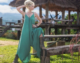 Harem Jumpsuit, Wide Leg Jumpsuit, Yoga Jumpsuit, Boho Jumpsuit, Loose Jumpsuit, Summer Dress Jumpsuit,  Green Jumpsuit, Loose Overall