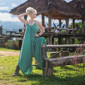 Harem Jumpsuit, Wide Leg Jumpsuit, Yoga Jumpsuit, Boho Jumpsuit, Loose Jumpsuit, Summer Dress Jumpsuit,  Green Jumpsuit, Loose Overall