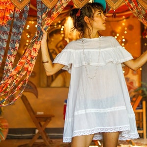 White Cotton Mini Dress, Lace Cotton Mini Dress, Lace Mini Dress, Ruffle Mini Dress, Semi Sheer Cotton Dress, Summer Cotton Dress, Dress