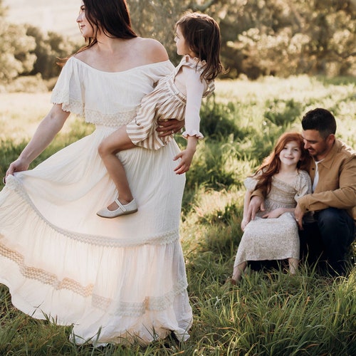 Off Shoulder Lace Ruffle Dress for Women, Long Off White Flare Dress for Summer, Bohemian Loose Fit Plus Size Dress for Wedding, Boho Dress