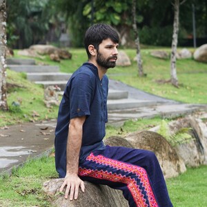 Men Blue Cotton Shirt, Men Navy Shirt, Chinese Collar Shirt, Blue Navy Shirt for Men, Cotton Shirt for Men, Men Shirt Navy, Men Cotton Shirt image 4