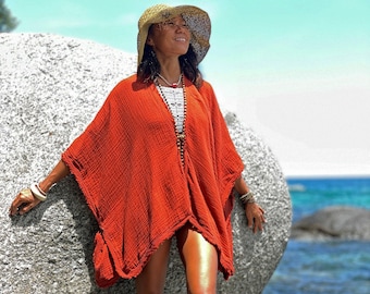 Orange Cover Up, Summer Cover Up, Beach Cover Up, Kimono Cover Up, Summer Kimono, Burnt Orange Clothing, Beach Kimono, Cotton Cover Up