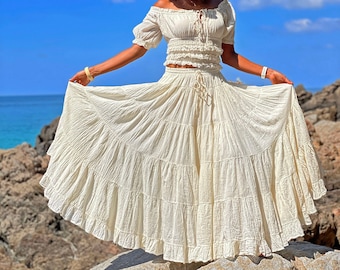 Boho Tiered Maxi Skirt, Long Off White Skirt, Summer Cotton Skirt, Women Bohemian Skirt, Maxi Summer Skirt, Long Boho Skirt / Free Shipping