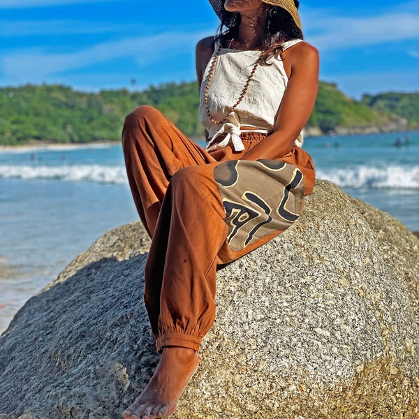 Summer Orange Pants, Wide Leg Orange Pants, Batik Pants, Tea Leaf Dyed, Orange Cotton Pants, Women Trousers, Women Orange Trousers, Trousers