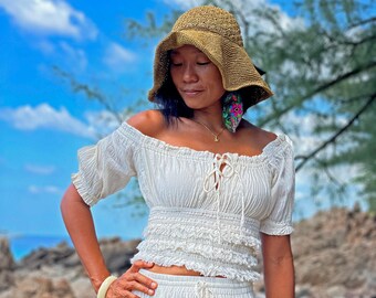 Glockenärmel-Oberteil Frauen, Glockenärmel, Langarm-Top, Boho-Langarm-Top, Glockenärmel-Crop-Top, Bohemian Crop Top, Strand-Crop-Top