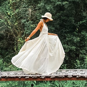 White flowy bohemian dress hot sale