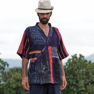 Men's Hemp Kimono, Kimono for Men, Hemp Clothing, Men Half Sleeves Kimono, OOAK Kimono, Hmong Clothing, Handmade Kimono / Free Shipping