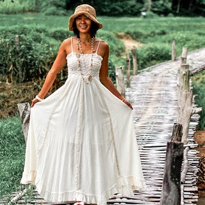 Vestido longo branco estilo boho, vestido longo branco estilo boho, vestido longo branco para o verão, vestido para sessão de fotos, vestido branco de algodão para o verão, vestido longo para o verão