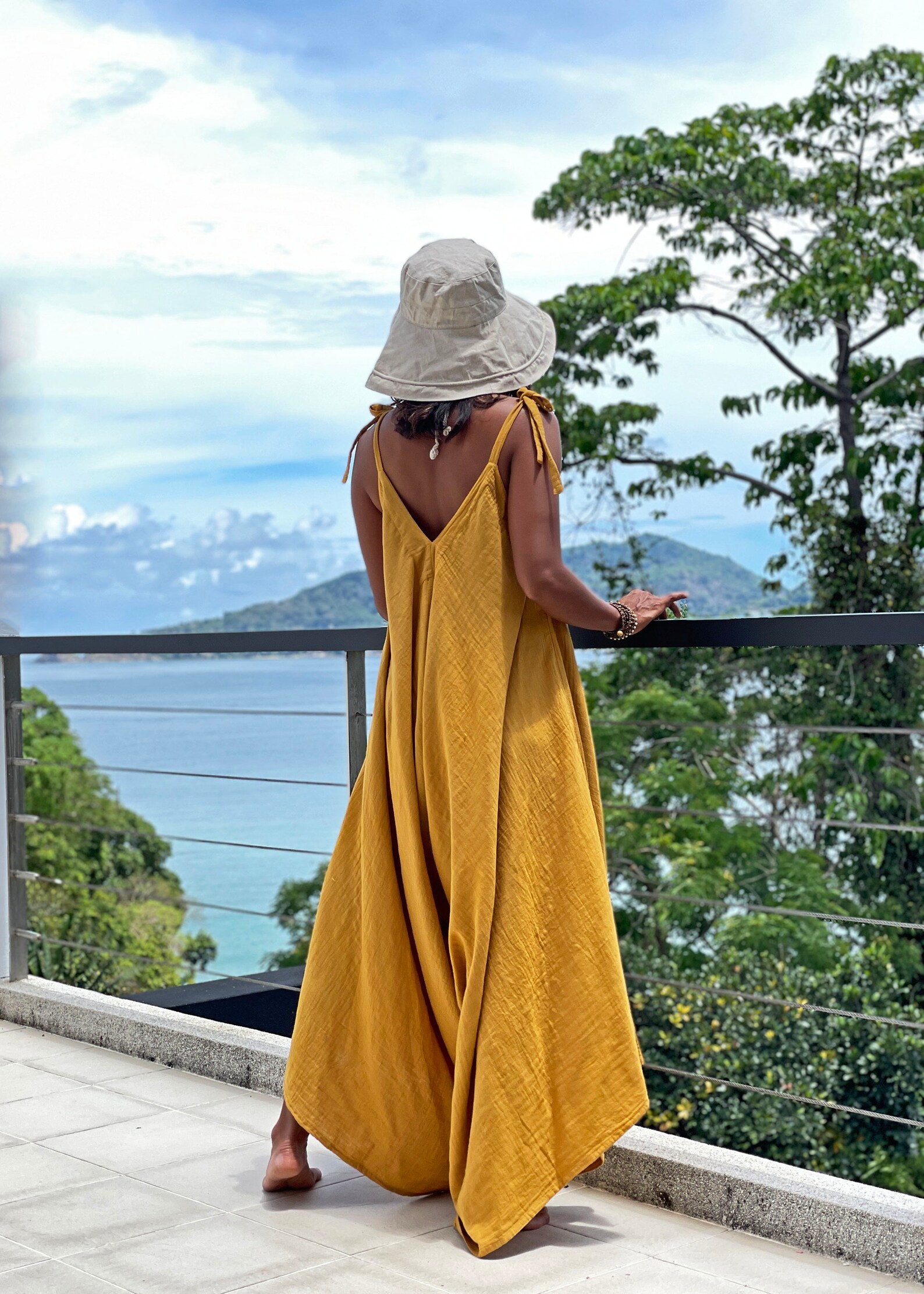 Mustard Stripe Jumpsuit Pockets