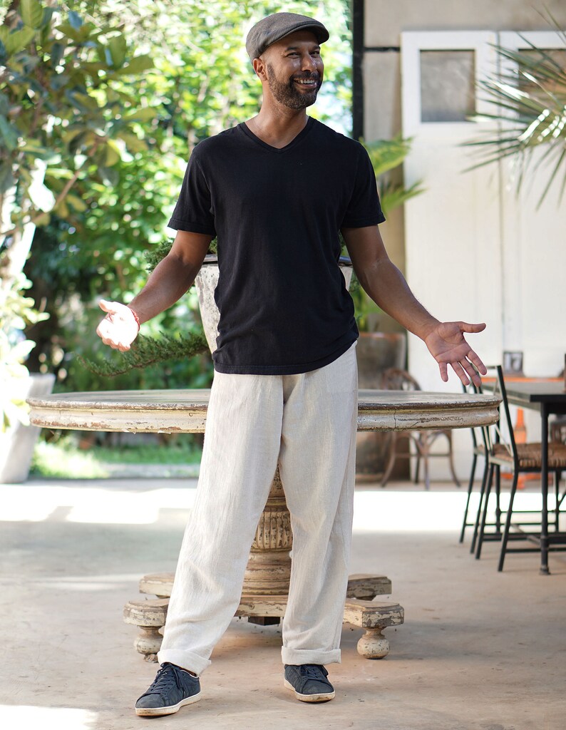 White Loose Fit Hemp Pant for Men Hemp Pant With Drawstring Etsy